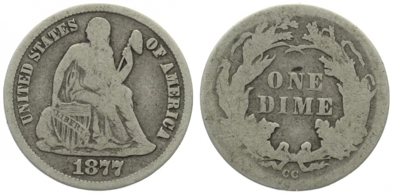 USA 1 Dime 1877 CC - Seated Liberty